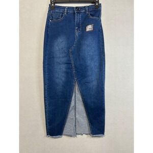 PRETTY LITTLE THING Mid Wash Denim Midi Pencil Skirt Size 10 Front Slit